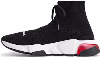 (Women) Balenciaga Speed 1.0 Lace Up Sneakers 'Black White with Clear Sole Red' 617217W05GG1014 (Women) Balenciaga Speed 1.0 Lace Up Sneakers 'Black White with Clear Sole Red' 617217W05GG1014