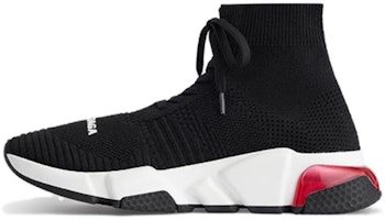 (Women) Balenciaga Speed 1.0 Lace Up Sneakers 'Black White with Clear Sole Red' 617217W05GG1014 (Women) Balenciaga Speed 1.0 Lace Up Sneakers 'Black White with Clear Sole Red' 617217W05GG1014