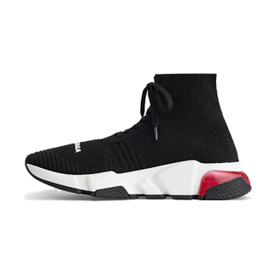 (W) Balenciaga Speed 1.0 Lace Up Sneakers 'Black White with Clear Sole Red'