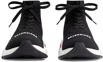 Lookbook (W) Balenciaga Speed 1.0 Lace Up Sneakers ''Nero Bianco con Suola Trasparente Rossa'' 617217W05GG1014