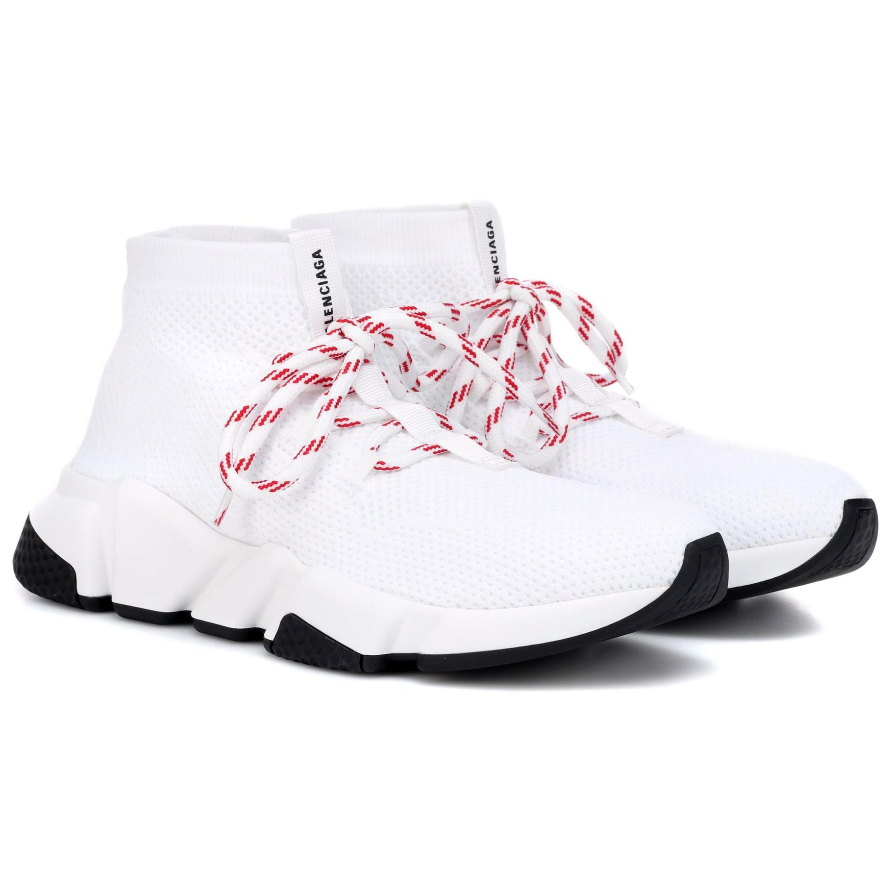 Lookbook 巴黎世家 Speed Lace up 編織 圓頭平底系帶 低幫 休閒鞋 女款 白色