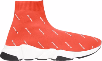 (Women) Balenciaga Speed Trainer Mid 'All Over Logo - Red' 498343-W0650-6577 (Women) Balenciaga Speed Trainer Mid 'All Over Logo - Red' 498343-W0650-6577