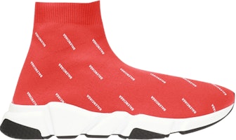 (Women) Balenciaga Speed Trainer Mid 'All Over Logo - Red' 498343-W0650-6577 (Women) Balenciaga Speed Trainer Mid 'All Over Logo - Red' 498343-W0650-6577
