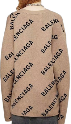 (W) 巴黎世家SS21米色满印Logo针织毛衣 652394T15679364 Shop (W) 巴黎世家SS21米色满印Logo针织毛衣 652394T15679364