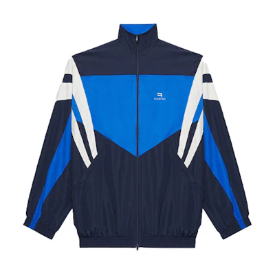 (Women) Balenciaga SS21 Blue Colorblock Nylon High-Neck Tracksuit Jacket. 659031TKO484063