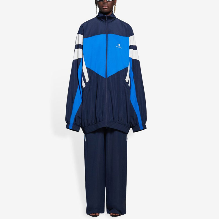 Shop (Women) Balenciaga SS21 Blue Colorblock Nylon High-Neck Tracksuit Jacket. 659031TKO484063