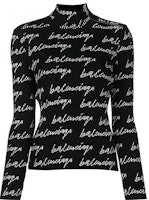 (Women) Balenciaga SS21 High-Neck Logo Print Long-Sleeve T-Shirt Black 626194T61591070 (Women) Balenciaga SS21 High-Neck Logo Print Long-Sleeve T-Shirt Black 626194T61591070