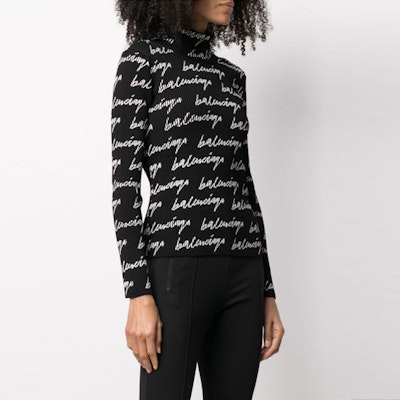 (W) 발렌시아가 SS21 로고 프린트 하이넥 긴팔 티셔츠 블랙 626194T61591070 Lookbook (W) 발렌시아가 SS21 로고 프린트 하이넥 긴팔 티셔츠 블랙 626194T61591070