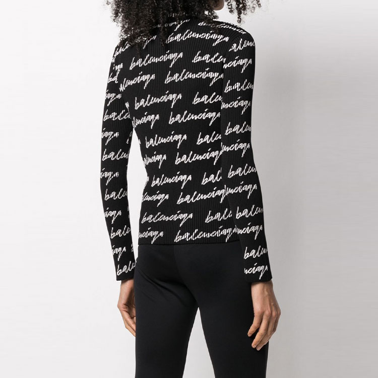 Shop (W) 발렌시아가 SS21 로고 프린트 하이넥 긴팔 티셔츠 블랙 626194T61591070