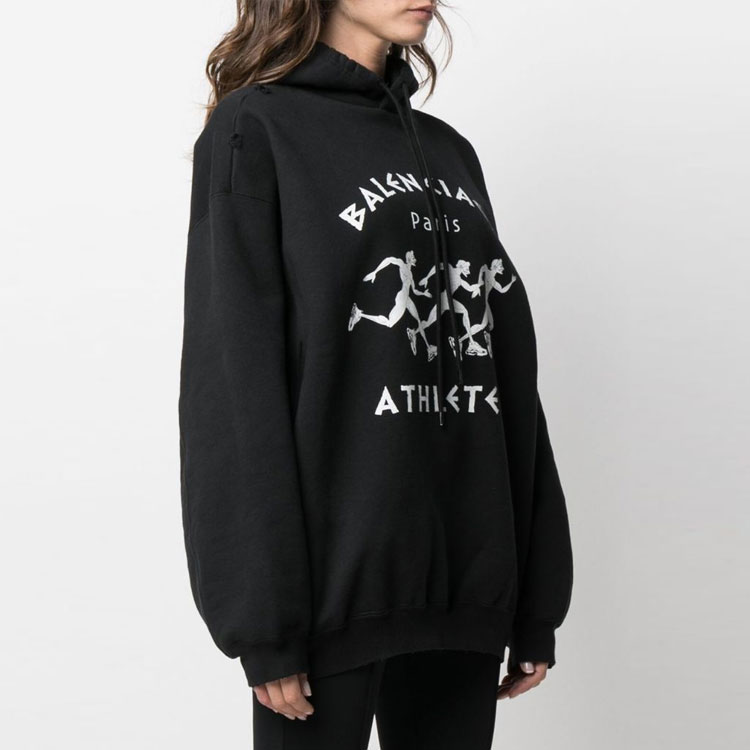 Purchase (Women) Balenciaga SS21 Marathon Athlete Print Hoodie Black 641529TJVI71070