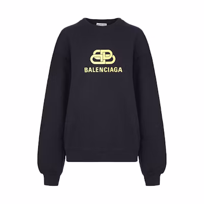 (Women) Balenciaga SS21 Oversized Black Crewneck Logo Sweatshirt. 578132TEV191361