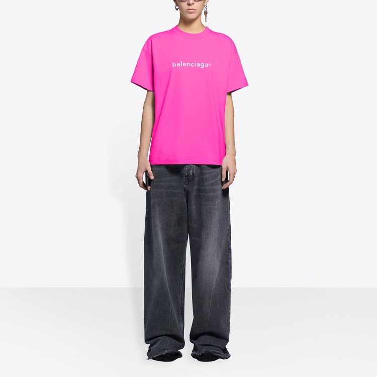 Shop (W) 巴黎世家 SS21 粉色logo印花圆领T恤 612965TKVC16811