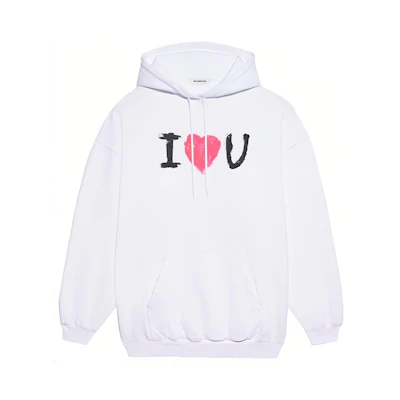 (Women) Balenciaga SS21 White Hoodie with Letter and Heart Print 578135TJVL69040