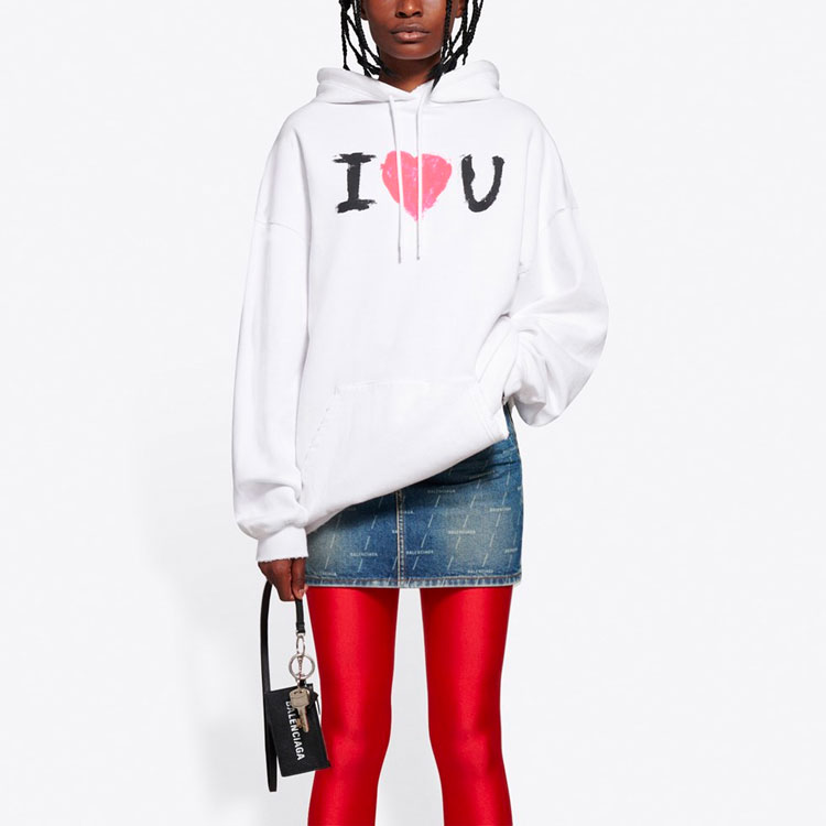 (Women) Balenciaga SS21 White Hoodie with Letter and Heart Print 578135TJVL69040 圖 5