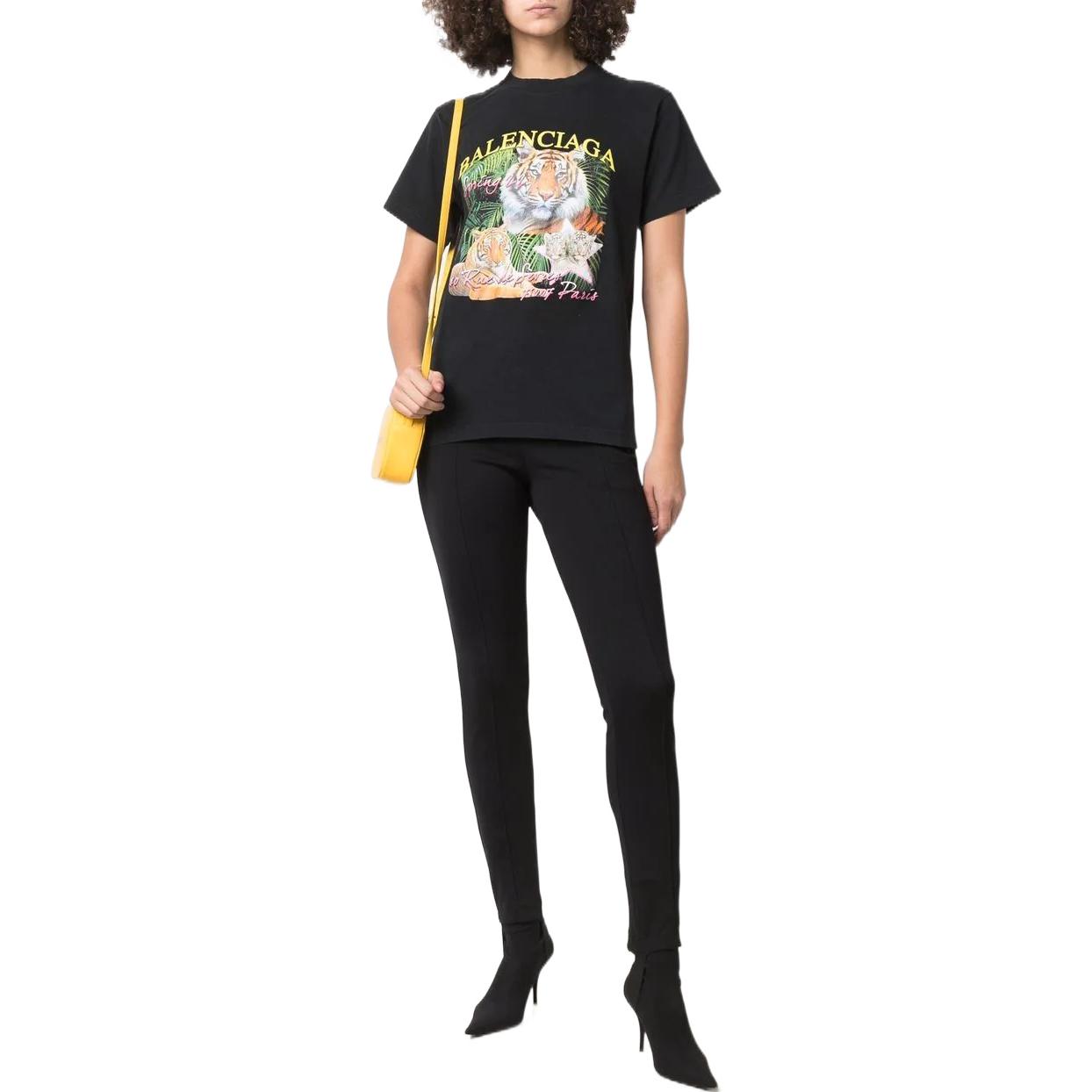 (Women) Balenciaga SS22  Black FBI Tiger Print Crewneck T-Shirt. 670943TLVH20100 圖 4