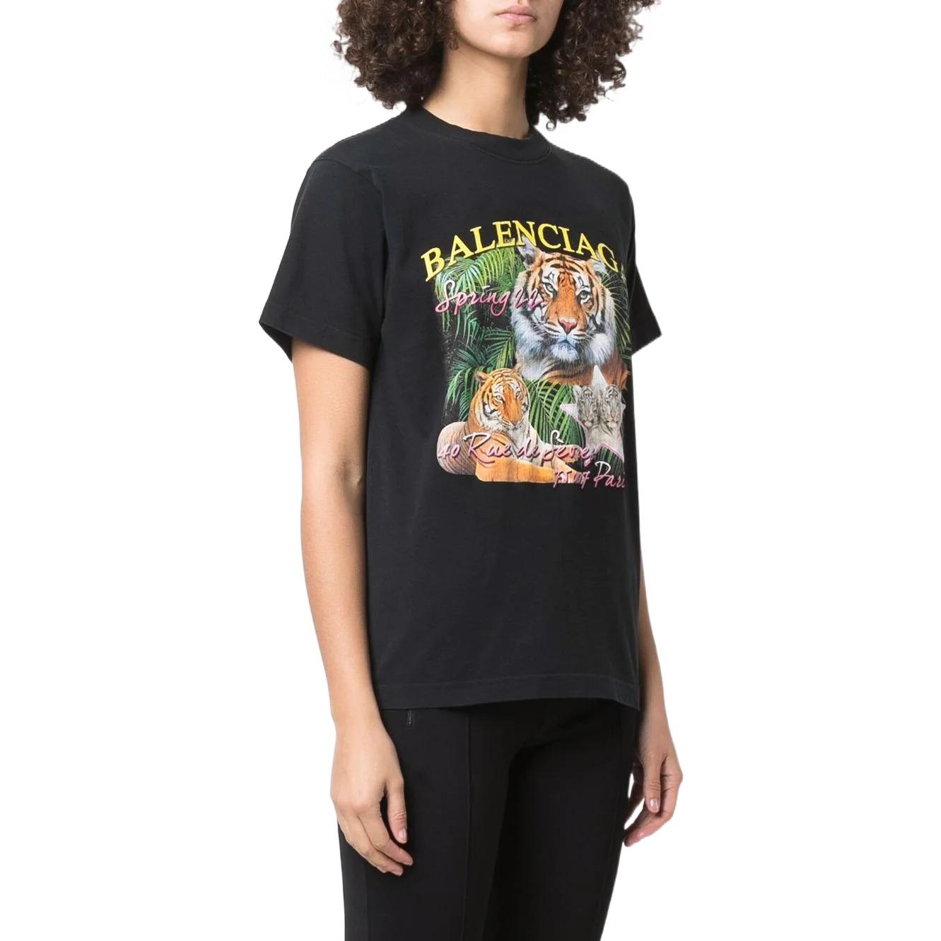 (Women) Balenciaga SS22  Black FBI Tiger Print Crewneck T-Shirt. 670943TLVH20100 圖 5