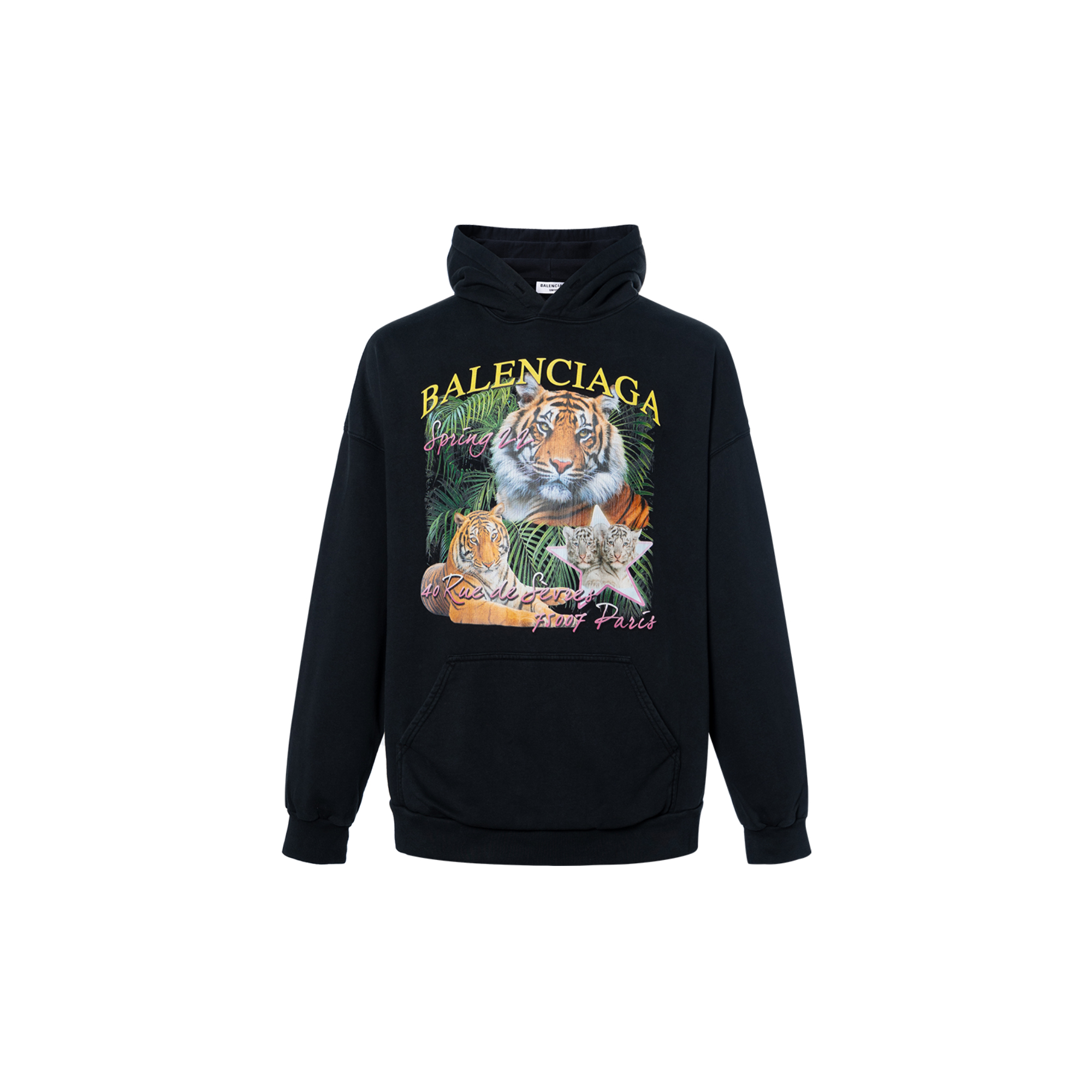 Lookbook (W) Balenciaga SS22 Hoodie Hitam Cetakan Kartun Logo Harimau. 675003TLVH31000