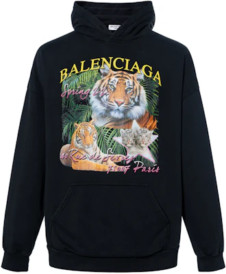 (W) Balenciaga SS22 Hoodie Hitam Cetakan Kartun Logo Harimau. 675003TLVH31000 Lookbook (W) Balenciaga SS22 Hoodie Hitam Cetakan Kartun Logo Harimau. 675003TLVH31000