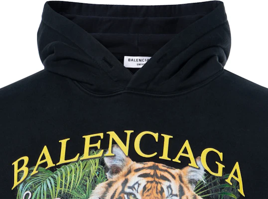 (W) Balenciaga SS22 Hoodie Hitam Cetakan Kartun Logo Harimau. 675003TLVH31000 Sizing (W) Balenciaga SS22 Hoodie Hitam Cetakan Kartun Logo Harimau. 675003TLVH31000