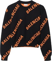 (Women) Balenciaga SS22 Black Knit Sweater with All-Over Logo Print 671576T32001018 (Women) Balenciaga SS22 Black Knit Sweater with All-Over Logo Print 671576T32001018