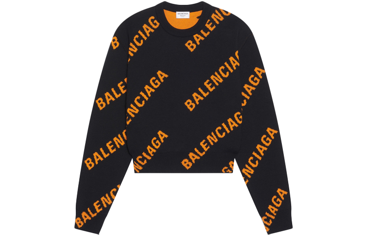 Order (W) 발렌시아가 SS22 블랙 니트 스웨터 전면 로고 프린트 671576T32001018