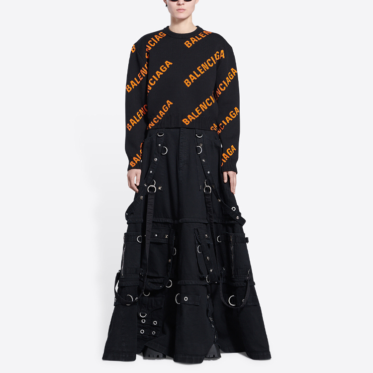 Shop (W) 발렌시아가 SS22 블랙 니트 스웨터 전면 로고 프린트 671576T32001018