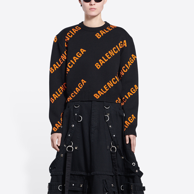 Purchase (W) 발렌시아가 SS22 블랙 니트 스웨터 전면 로고 프린트 671576T32001018