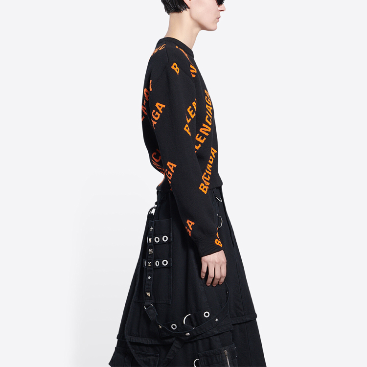 Sizing (W) 발렌시아가 SS22 블랙 니트 스웨터 전면 로고 프린트 671576T32001018