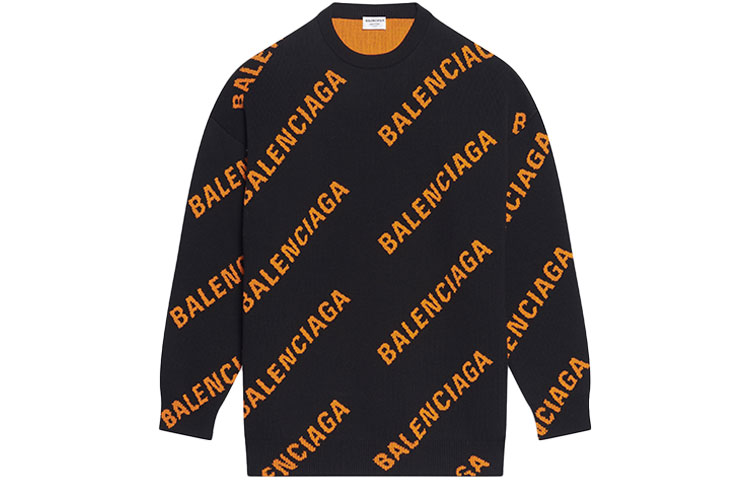 (Women) Balenciaga SS22  Black Logo Print Crewneck Pullover Sweater. 657528T32001018