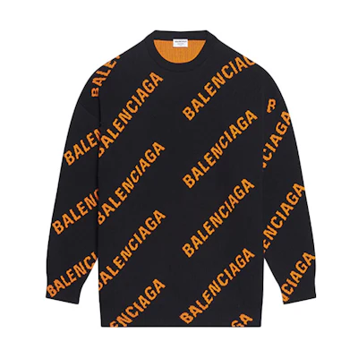 (Women) Balenciaga SS22 Black Logo Print Crewneck Pullover Sweater. 657528T32001018