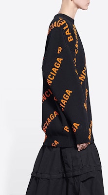 (Women) Balenciaga SS22 Black Logo Print Crewneck Pullover Sweater. 657528T32001018 Sizing (Women) Balenciaga SS22 Black Logo Print Crewneck Pullover Sweater. 657528T32001018