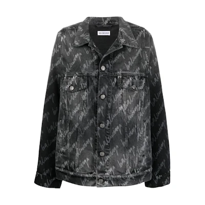 (Women) Balenciaga SS22 Black Logo Print Oversized Long-Sleeve Jacket 662853TMW211052