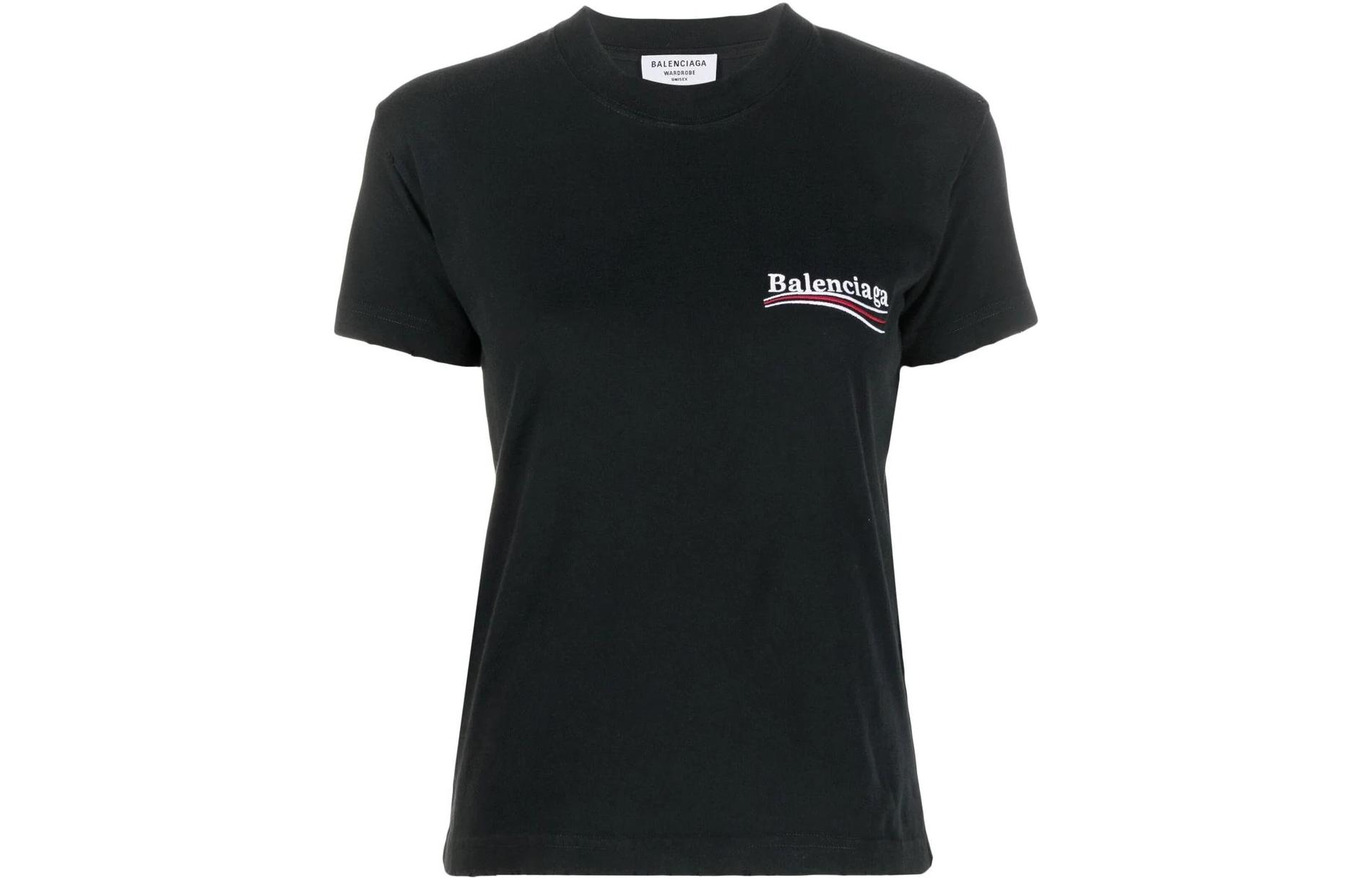 (Women) Balenciaga SS22  Black Plain Logo Print Casual T-Shirt. 612964TKVJ19034