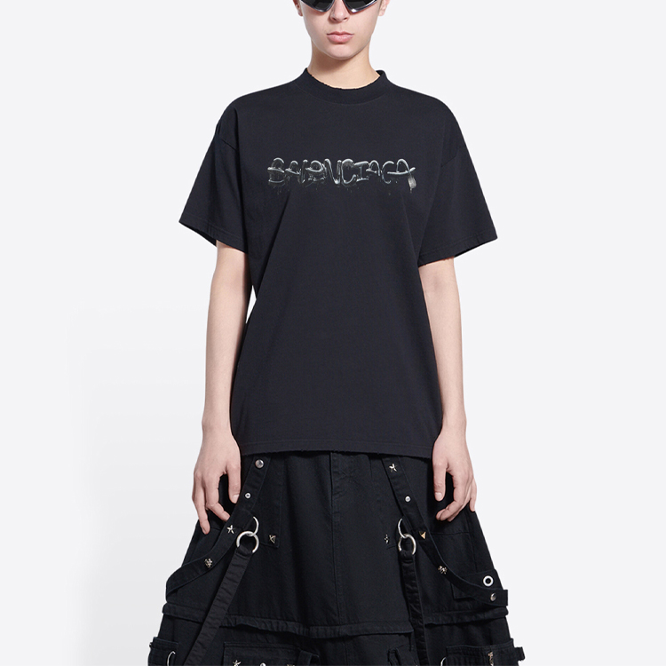 (Women) Balenciaga SS22  Black Slime Logo Print Crewneck T-Shirt. 612965TLVF11069 圖 6