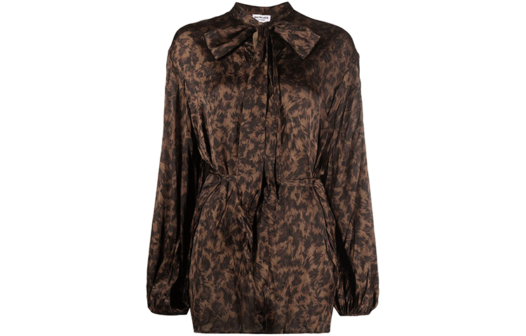 Order (Women) Balenciaga SS22  Brown Animal Print Bow Tie Shirt 659088TLLE19501