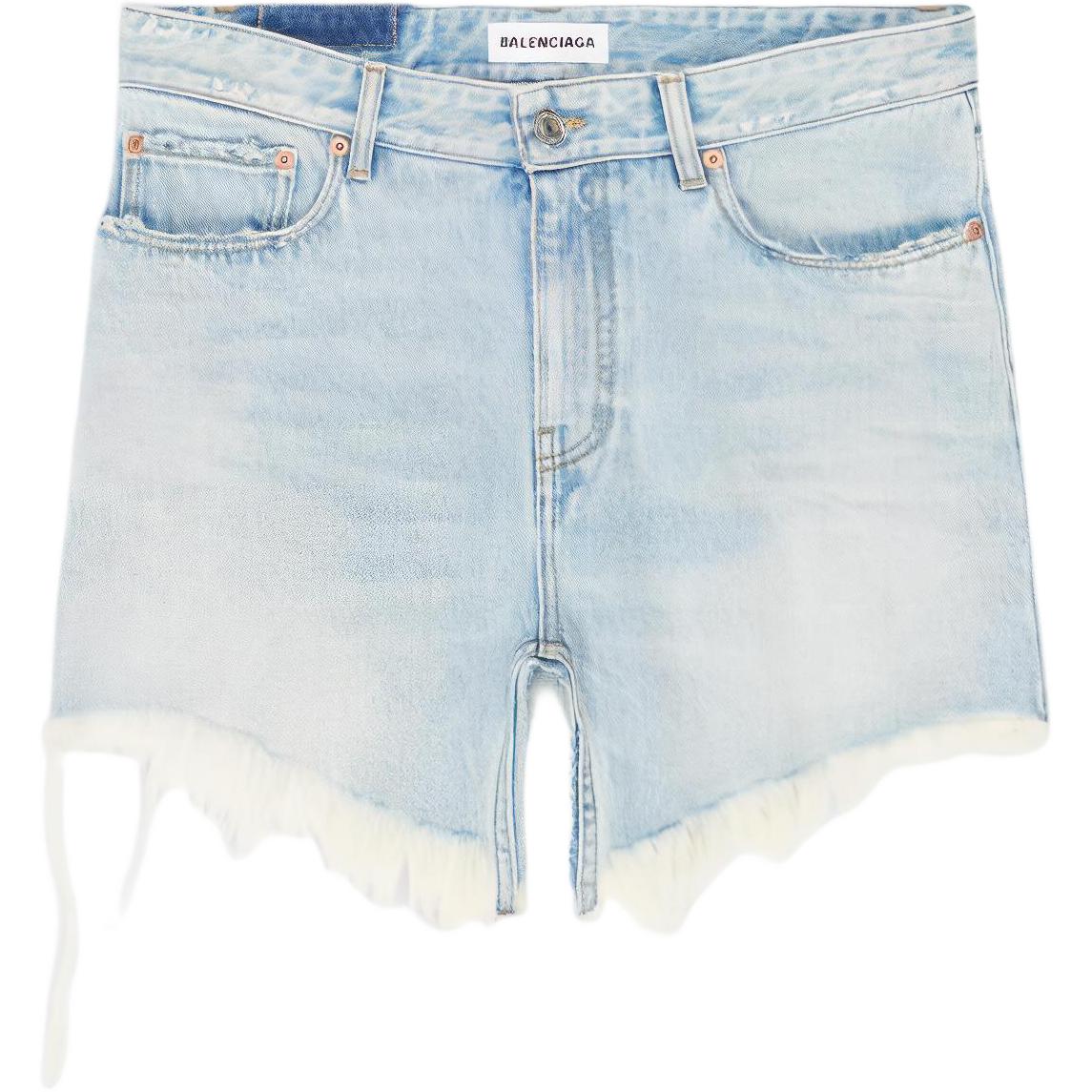 (Women) Balenciaga SS22  Distressed Hem Cutout Denim Mini Skirt Blue 704541TDW144824