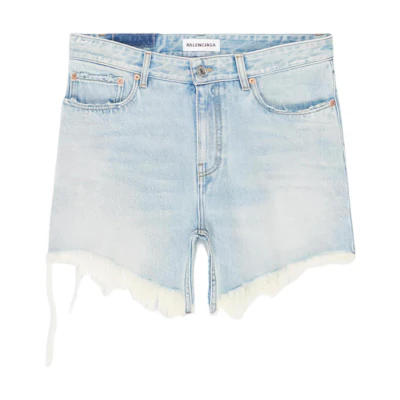 (Women) Balenciaga SS22 Distressed Hem Cutout Denim Mini Skirt Blue 704541TDW144824