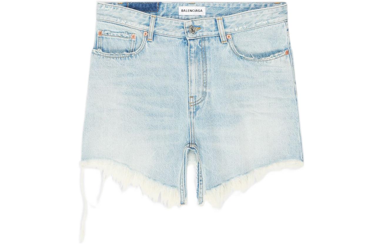 Order (W) 발렌시아가 SS22 디스트레스드 헴 컷아웃 데님 미니 스커트 블루 704541TDW144824