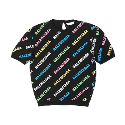 (Women) Balenciaga SS22 Logo Knit Slim Fit T-Shirt Black. 695449T32342771