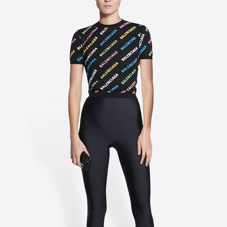 Shop (W) Balenciaga SS22 Logo Baju Slim Fit Hitam. 695449T32342771