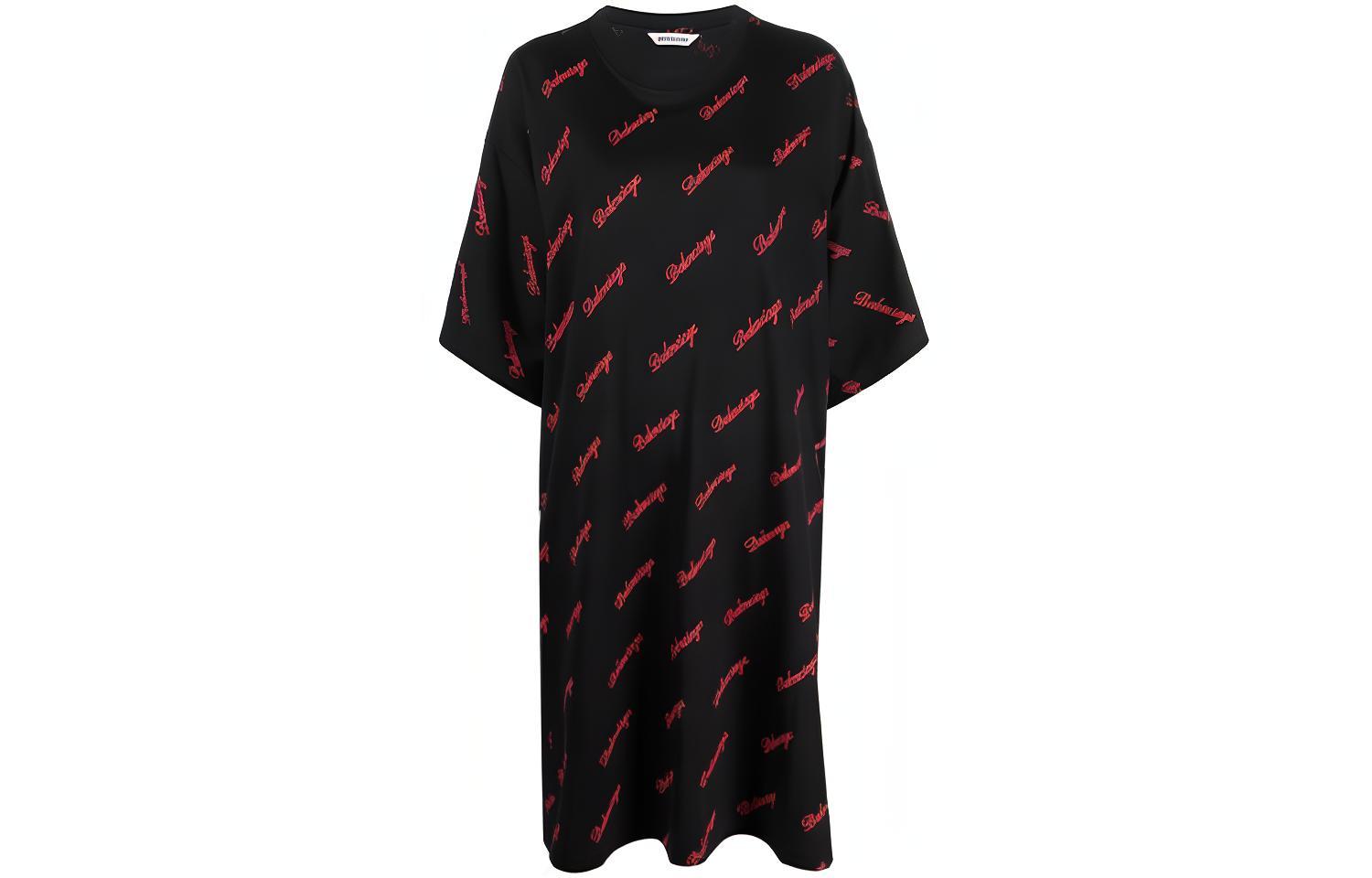 (Women) Balenciaga SS22  Logo Print Black T-Shirt Dress. 646221TJVJ51076