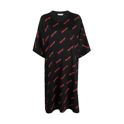 (Women) Balenciaga SS22 Logo Print Black T-Shirt Dress. 646221TJVJ51076