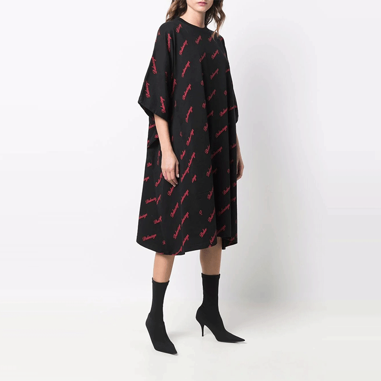 Purchase (W) 巴黎世家 SS22 标志印花黑色T恤连衣裙. 646221TJVJ51076