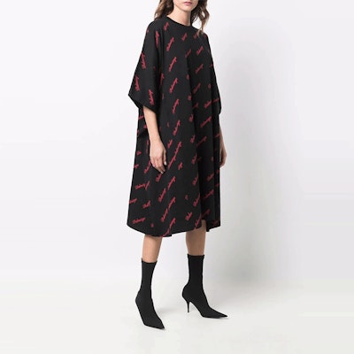 (W) 巴黎世家 SS22 标志印花黑色T恤连衣裙. 646221TJVJ51076 Purchase (W) 巴黎世家 SS22 标志印花黑色T恤连衣裙. 646221TJVJ51076