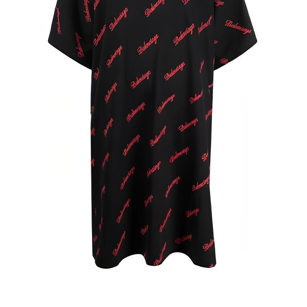 Sizing (W) 巴黎世家 SS22 标志印花黑色T恤连衣裙. 646221TJVJ51076