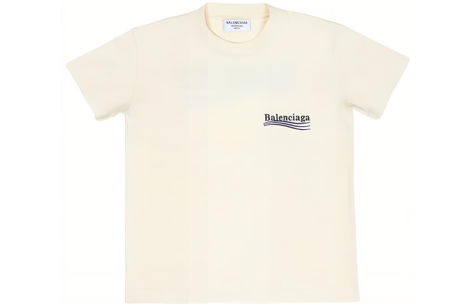(Women) Balenciaga SS22  Logo Print Crewneck T-Shirt Regular Fit Off-White. 612964TKVJ19084
