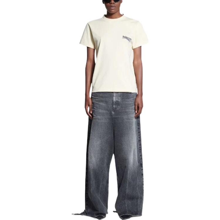 (Women) Balenciaga SS22  Logo Print Crewneck T-Shirt Regular Fit Off-White. 612964TKVJ19084 圖 3