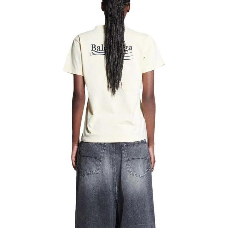 (Women) Balenciaga SS22  Logo Print Crewneck T-Shirt Regular Fit Off-White. 612964TKVJ19084 圖 4