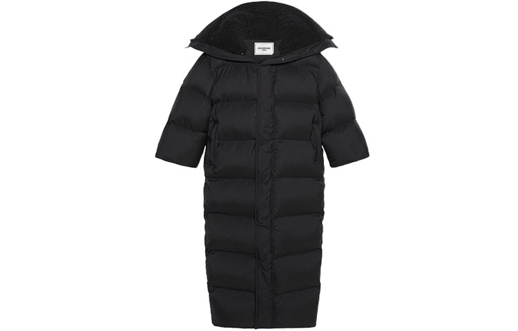 (Women) Balenciaga SS22  Long Nylon Down Coat with Extended Collar - Black 681493TJO031000