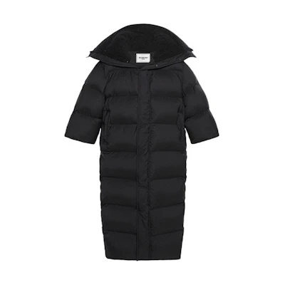 (Women) Balenciaga SS22 Long Nylon Down Coat with Extended Collar - Black 681493TJO031000